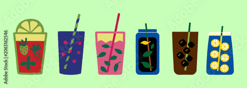 Foto Hand drawn summer drinks and design elements collection.