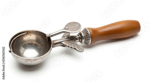 Vintage Ice Cream Scoop with Wooden Handle - Retro Kitchenware Tool