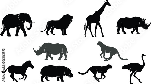 Photography African Wildlife Animal Silhouette Set Elephant Lion Giraffe Rhino and Safari A