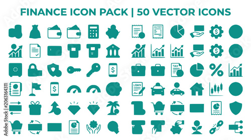 Create finance icons in navy and teal colors for business and industry use