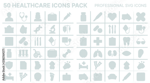 Healthcare icons sheet features medical symbols and signs