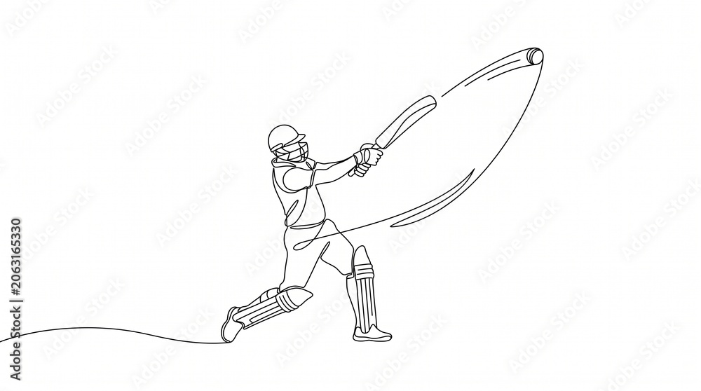 Obraz premium Luxury Minimalist Cricket Banner with Continuous One Line Batsman Illustration