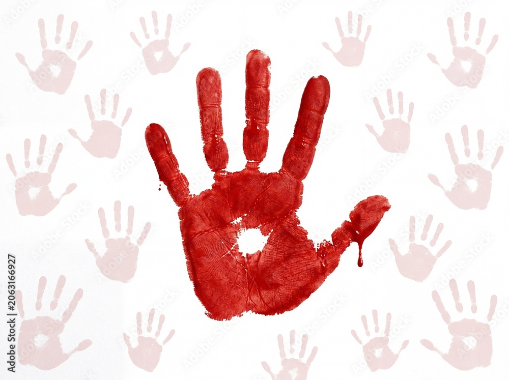 Fototapeta premium Red handprint stop child labor campaign symbol