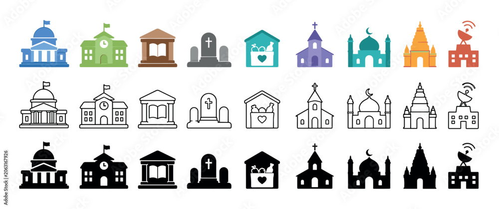 Fototapeta premium Collection of diverse icons representing family, disability, data, security, and community