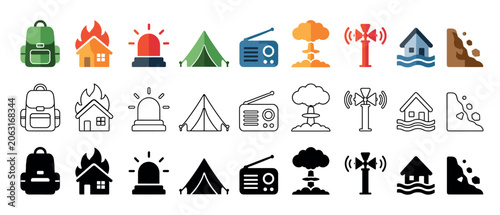Fotografía Collection of explosion and weapon icons including dynamite, mushroom cloud, and