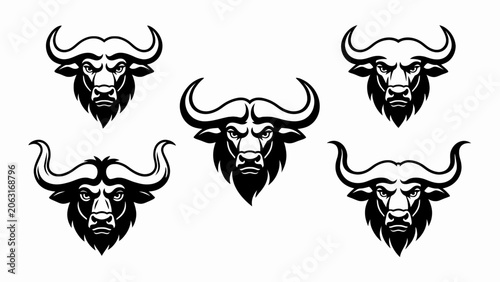 Tableau sur toile Buffalo Head Icons: Fierce African Wildlife Vector Set