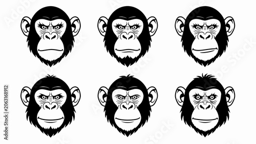 Canvas Print Chimpanzee Faces Set: Expressive Monkey Icons