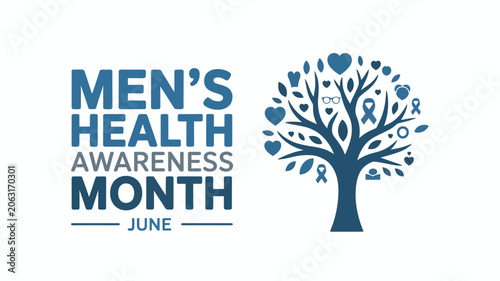 Photos Men's Health Awareness Month June tree graphic ribbons icons blue poster banner