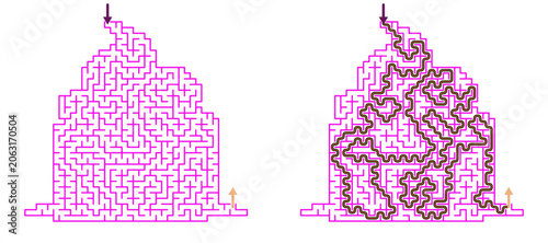 Pink solved maze vector with intricate pathways and candlelight  