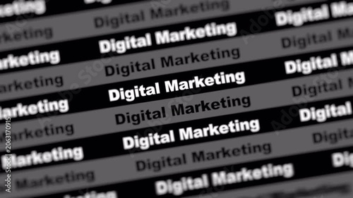 Digital Marketing wavy kinetic typography animation white text loop on black background 4K