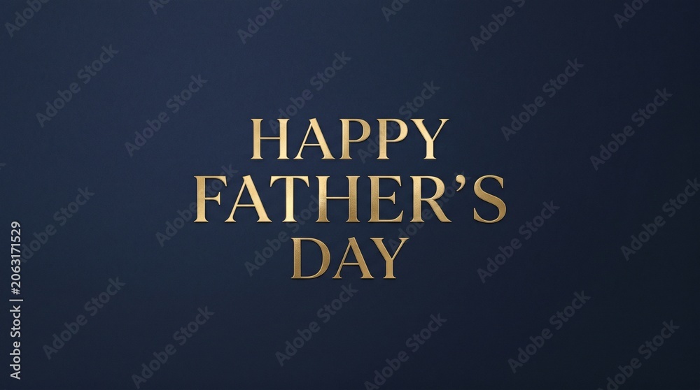 Obraz premium Happy Father's Day gold typography on dark blue background, elegant Father's Day greeting card design, luxury golden text for holiday celebration