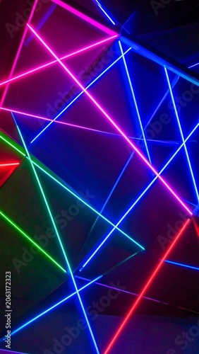 Neon lines crisscross in a vibrant display