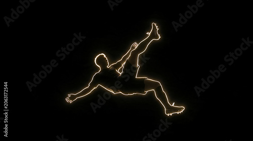 Soccer Player Silhouette, Dynamic Action Shot, Overhead Kick, Bicycle Kick, Sports Photography, Athlete Silhouette, Isolated on Black, Copy Space, Athleticism, Goal Celebration, Training, Fitness,