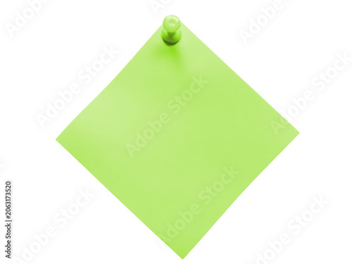 Light green sticky note pinned to a wall isolated on transparent background