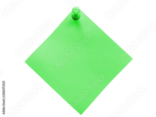 Green square sticky note pinned on a wall isolated on transparent background