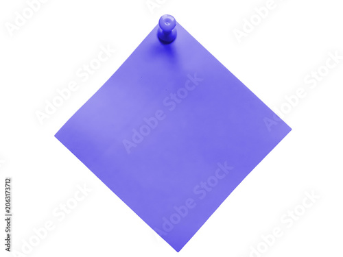 Purple sticky note paper with a push pin isolated on transparent background