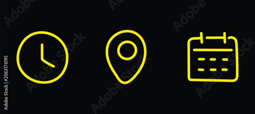 Εκτύπωση καμβά Time, Date and location hand drawn doodle set vector illustration