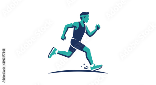 Bild auf Leinwand Runner Silhouette: Athletic Man Sprinting in Dynamic Pose, Teal and Navy Blue Co