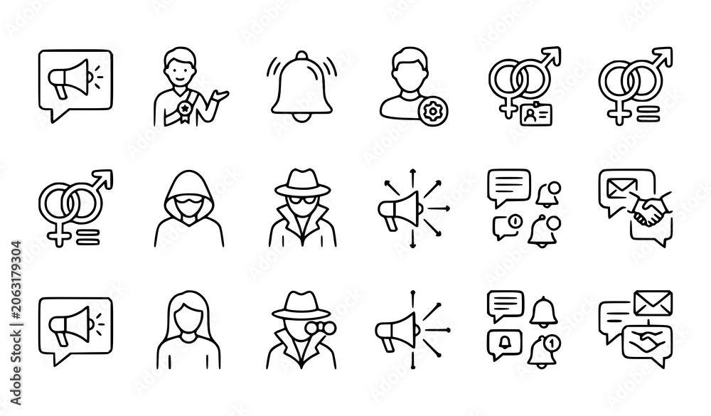 Fototapeta premium Advertising and User Profile Line Art Vector Icon Set Editable Stroke