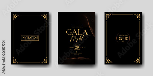 Fotografie Exclusive Gala Invitation Suite with Ornamental Gold Corners, Luxury Black Cover