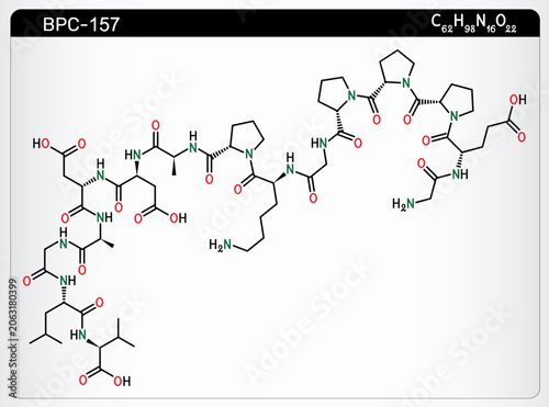 Bpc-157, body protection compound, gastric pentadecapeptide molecule. Synthetic fifteen amino acid oligopeptide, regenerative peptide for tissue repair