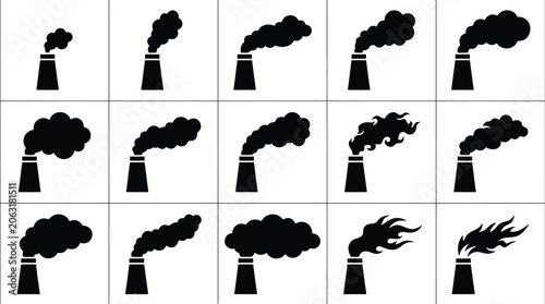 Valokuva Industrial Chimneys Emitting Smoke In Various Styles 202603242312 vector