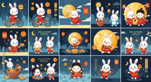 Midautumn festival rabbit illustrations collection