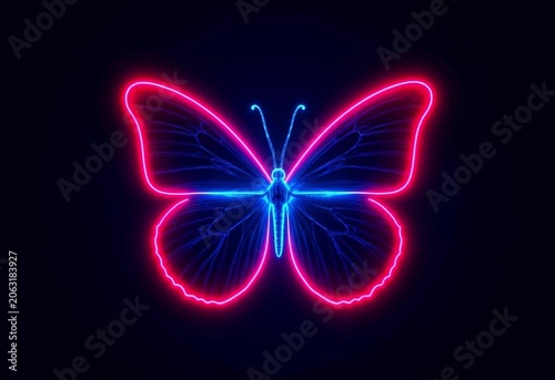 Glowing Neon Butterfly Animation on Black Background with Vibrant Light Effects