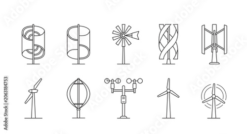Photos Wind turbine icons set