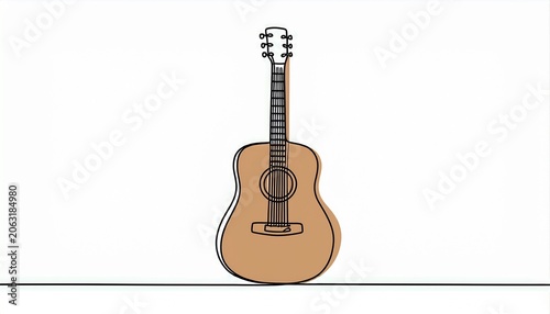 continuous line drawing one standing acoustic guitar image with white background