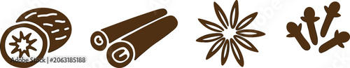 Fotografía Assortment of Brown Spices and Flavorings Including Nutmeg Cinnamon Star Anise a