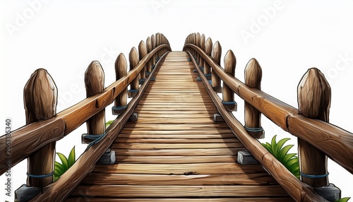 wooden bridge isolated on white created with generative ai