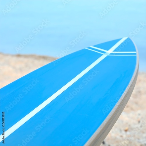 Blue surfboard on beach