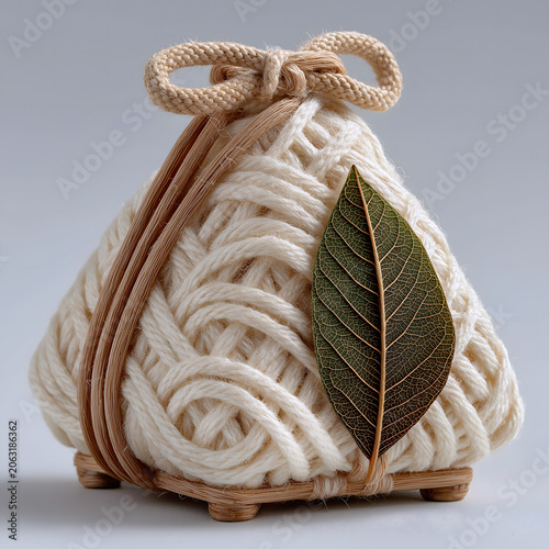 Dragon Boat Festival String Wrapped Zongzi Sculpture Minimal Poster, Diagonal Grid Cotton Rope Dumpling On White, Geometric 3D Still Life, Material For Premium Snack Gift Brand