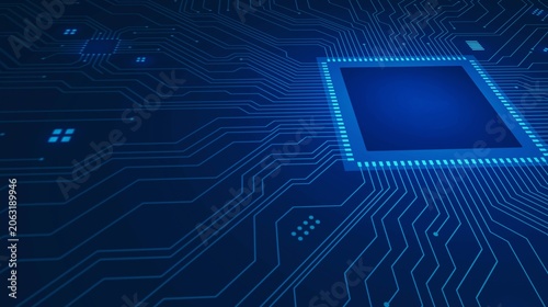 Futuristic Processor Chip on Circuit Board Background