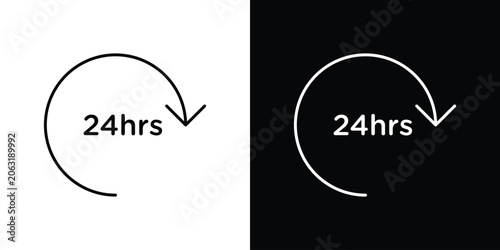 Bild auf Leinwand 24 Hrs icon symbol black illustration set. line and flat designs
