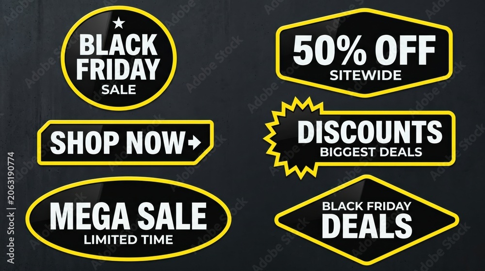 Obraz premium Black Friday sale discounts promotional labels