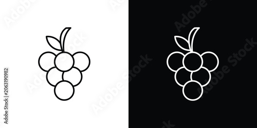 Grapes icon symbol black illustration set. line and flat designs