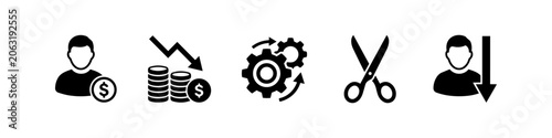 Obraz na płótnie Business icons set representing cost reduction, process optimization, budget cuts, and downsizing