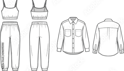 Obraz na plátně Fashion technical sketch vector of women clothing collection with camisole crop