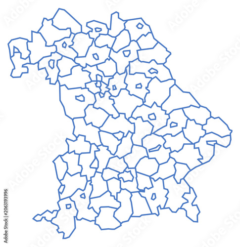 Bavaria state map with all districts shown in blue outline on white background