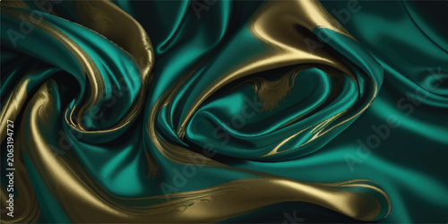 Obraz na plátně Luxurious teal satin fabric, flowing folds, shimmering texture, silky smooth sur