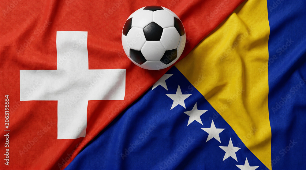 Fototapeta premium Professional Studio Presentation of Switzerland and Bosnia Football Flags