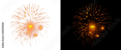 Cuadro en lienzo Golden fireworks burst isolated on white and black backgrounds, sparkling firewo