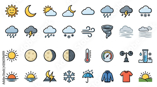 Foto Collection of weather icons and symbols for forecasting.