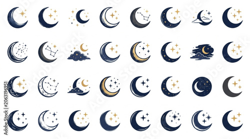 Bild auf Leinwand Collection of Celestial Moon Phases and Star Illustrations.