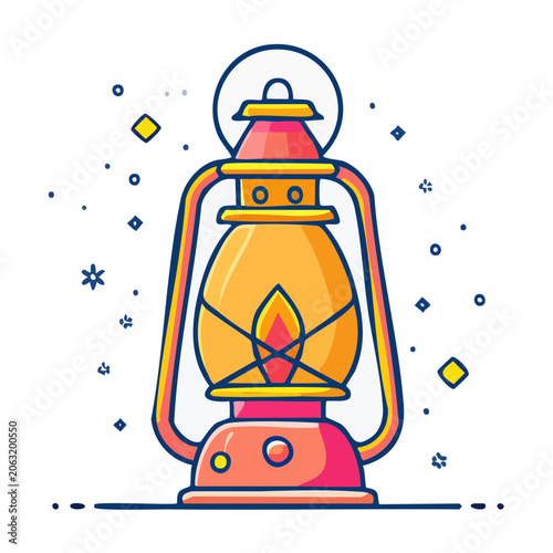 Flat design illustration of a vintage kerosene lantern