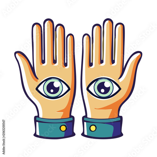 Flat design illustration of hands with eyes on palms