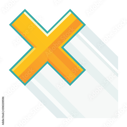 Flat design orange X symbol icon on white background