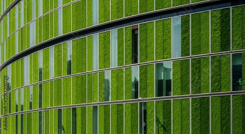 Algae facade building: A modern architectural marvel features an innovative facade clad in vibrant green algae, symbolizing sustainable and eco-friendly design.